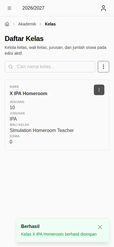 Daftar kelas setelah penugasan (mobile)
