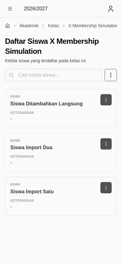 Daftar siswa kelas setelah import (mobile)