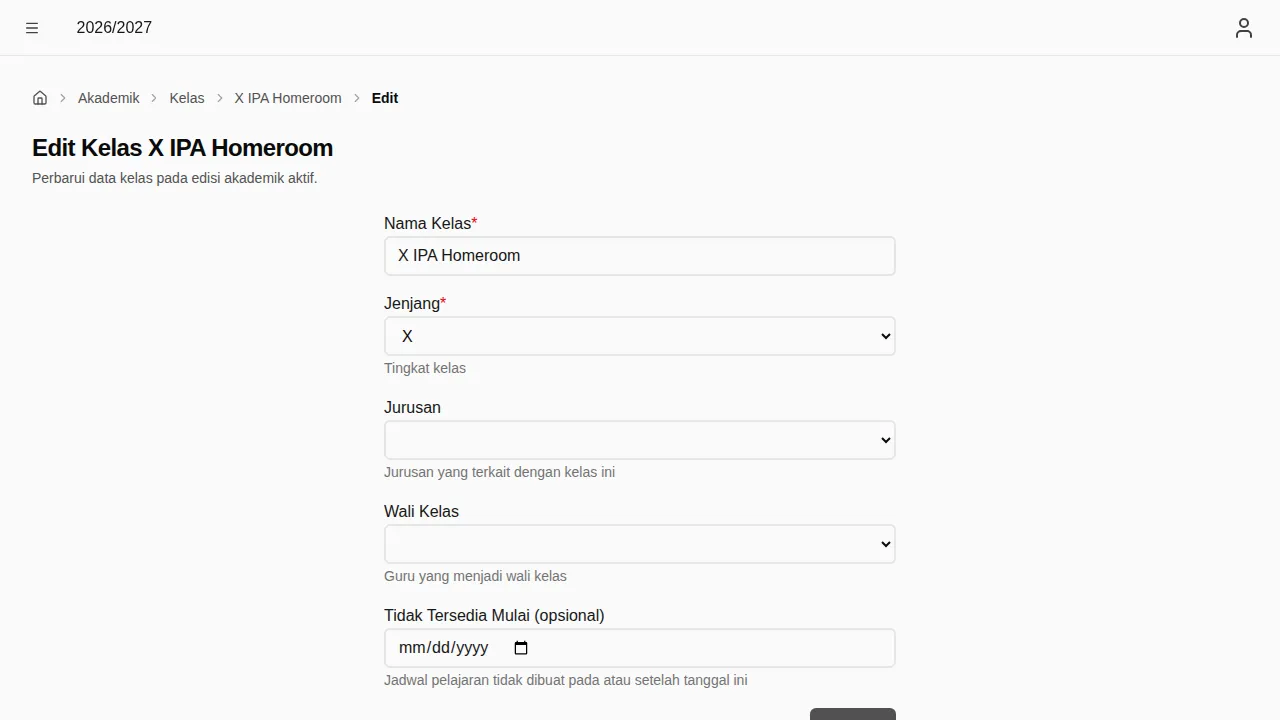 Formulir edit kelas untuk penugasan (desktop)
