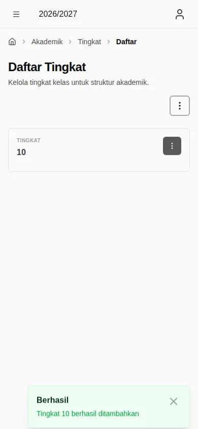 Daftar tingkat kelas setelah tingkat ditambahkan (mobile)