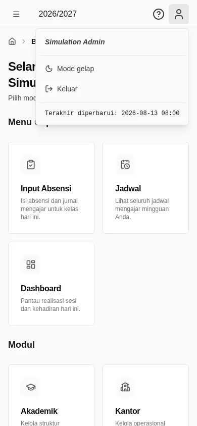 Menu pengguna dengan tindakan Keluar (mobile)